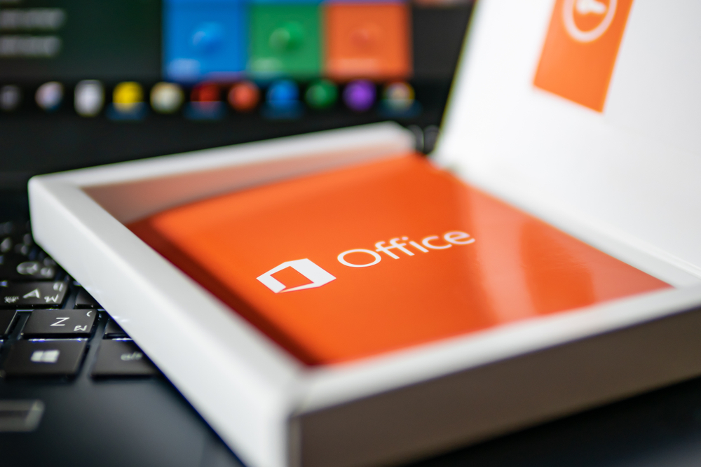 Logo of Microsoft Office software on the product key package.